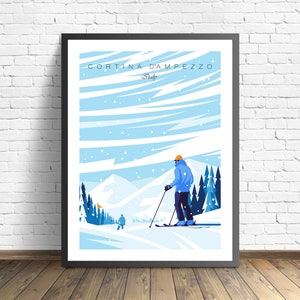 Cortina d&#39;Ampezzo Ski travel print , Italy Poster