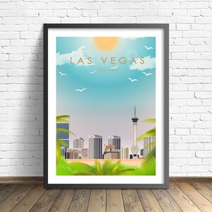 Plakat podróżniczy Las Vegas, Wydruk Nevada, Sztuka ścienna Las Vegas, Pamiątka z Las Vegas