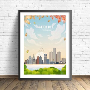 Detroit Travel Poster , Michigan Print