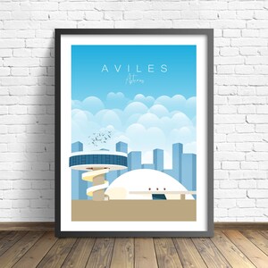 Aviles Reisposter | Asturias Print |  Spanje Oscar Niemeyer International Cultural