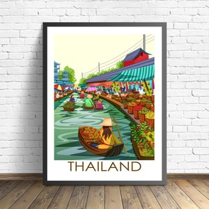 dimpression du marché de leau en Thaïlande daffiches de la Thaïlande Affiche de voyage image 1