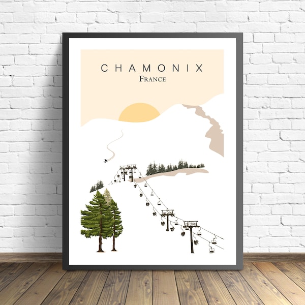 Chamonix  travel print , France Ski resort Poster