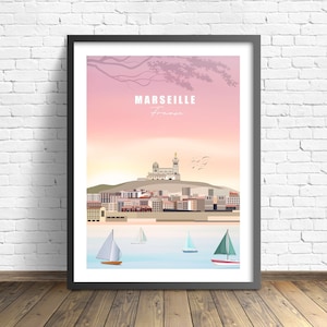 Marseille Reiseposter |  Cote dÁzur Reisedruck | Frankreich Kunstdruck