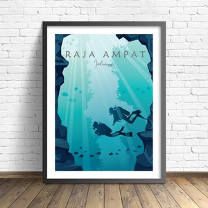 Raja Ampat  print , Indonesia poster ,  Gift for Scuba Diver , Snorkelling art