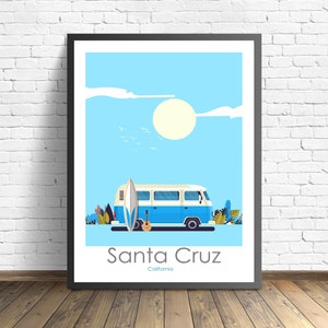 Santa Cruz  travel poster, California Print , RV Art Print