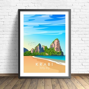 Krabi Travel Print , Thailand Poster , Railay Bay Wall art