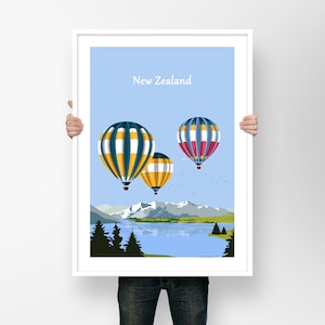 New Zealand Travel Poster | Sunrise Balloons Print