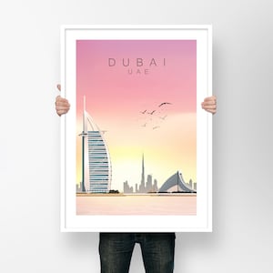 Dubai UAE Travel Poster , Burj Khalifa Print , UAE art print