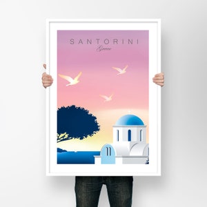Affiche de voyage Santorin | Grèce Print | Impression d’art méditerranéenne