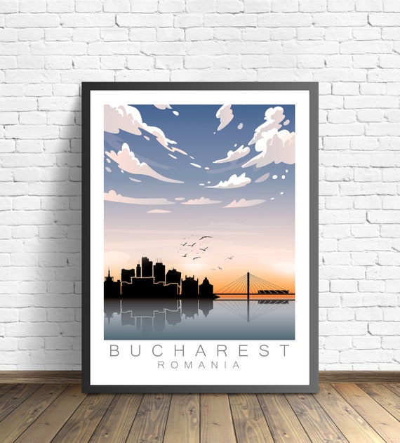 Giclée Distance Gift Travel Poster Romania Wall Art Bucharest Skyline