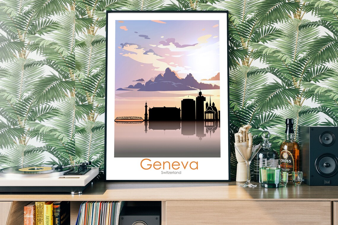 Geneva Travel Poster Art Print Geneva Wall Art Geneva Etsy