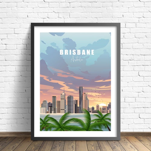 Brisbane Traditional Travel Print Australia Brisbane Etsy