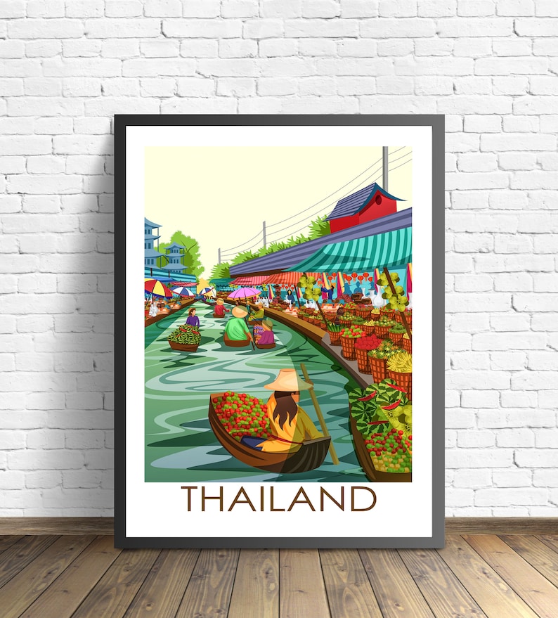 dimpression du marché de leau en Thaïlande daffiches de la Thaïlande Affiche de voyage image 1