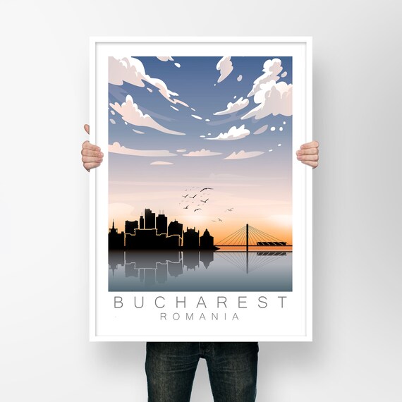 Giclée Distance Gift Travel Poster Romania Wall Art Bucharest Skyline