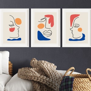 Abstract Picasso  line Art  Face Print Set of 3 , Abstract  Face Wall art   , Abstract Nordic design  , Boho Wall Decor , Picasso wall art