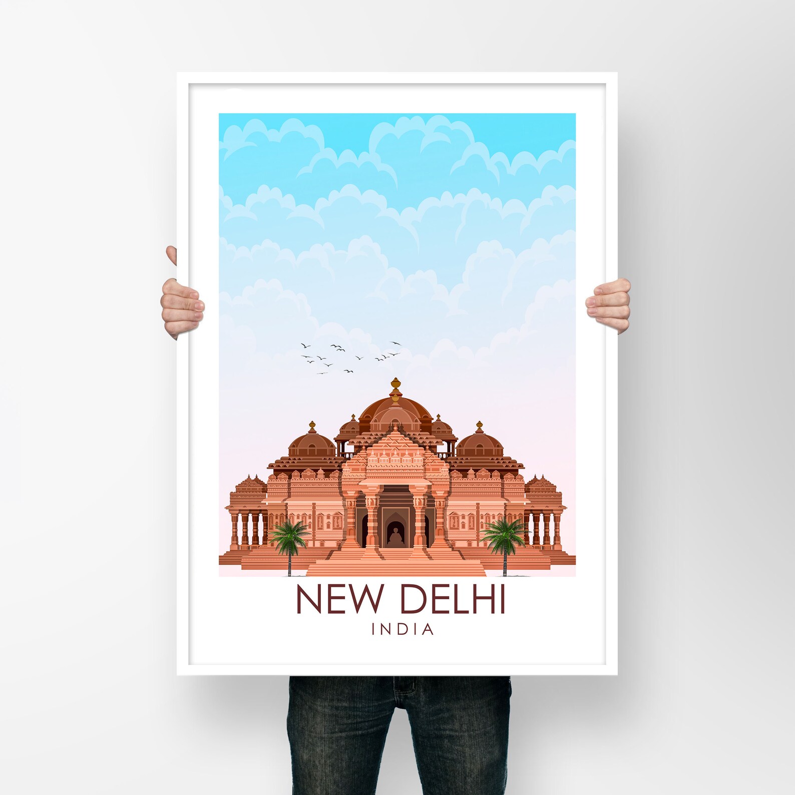 New Delhi Poster Akshardham Print Indian Poster Etsy
