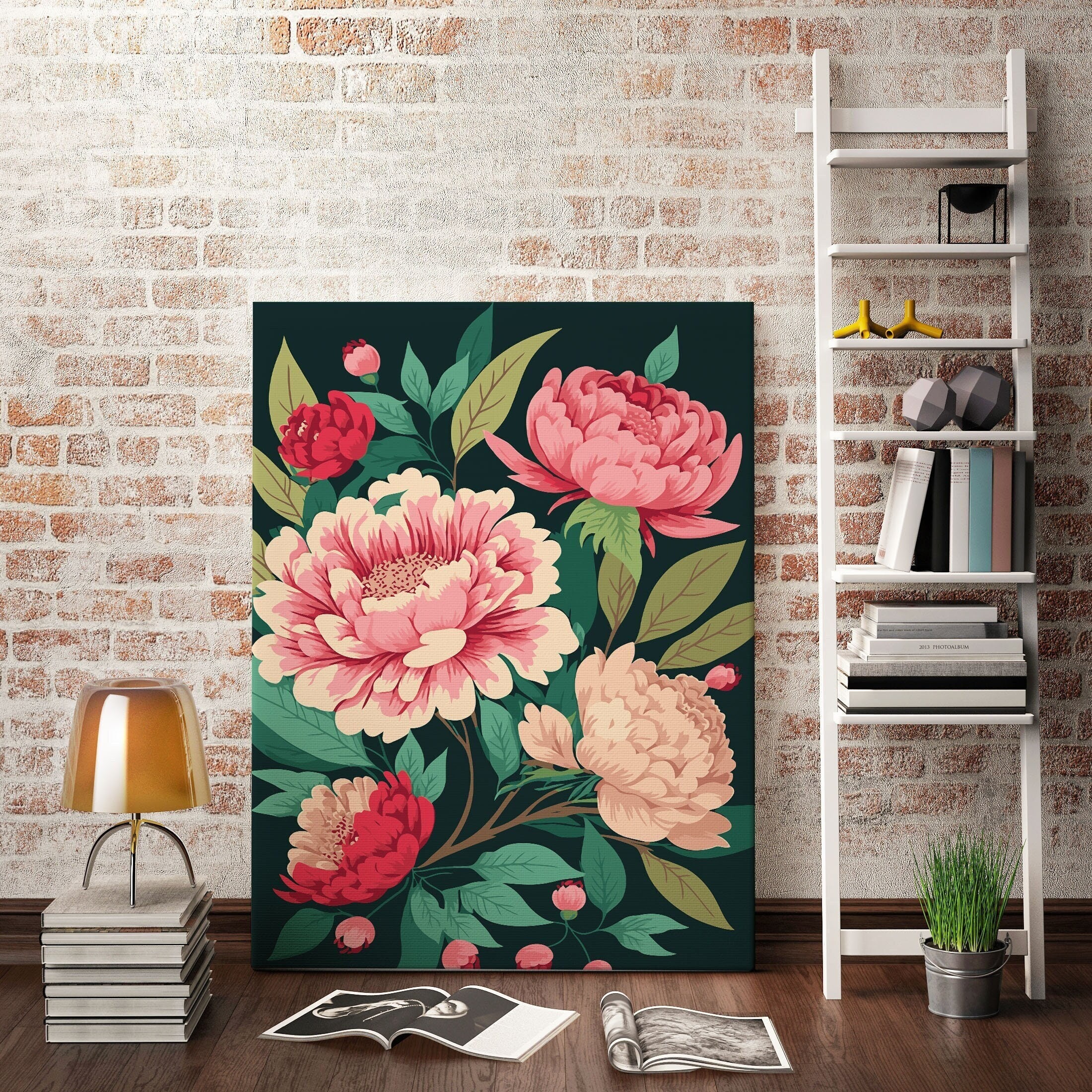 Peony Bouquet Art Print ,   Floral Wall Art , Flower Botanical Decor ,  Peony plant