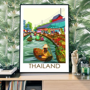 dimpression du marché de leau en Thaïlande daffiches de la Thaïlande Affiche de voyage image 2