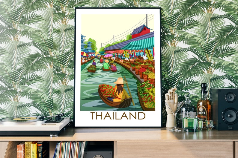 dimpression du marché de leau en Thaïlande daffiches de la Thaïlande Affiche de voyage image 2