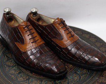 Handmade Men Brown Crocodile Dress Shoes Formal Leather Shoes - Etsy