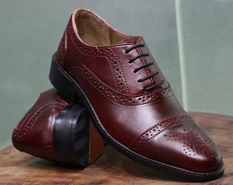 New Handmade Burgundy Leather Cap Toe Style Dress & Formal shoes, Men's stylish Lace Up Shoes