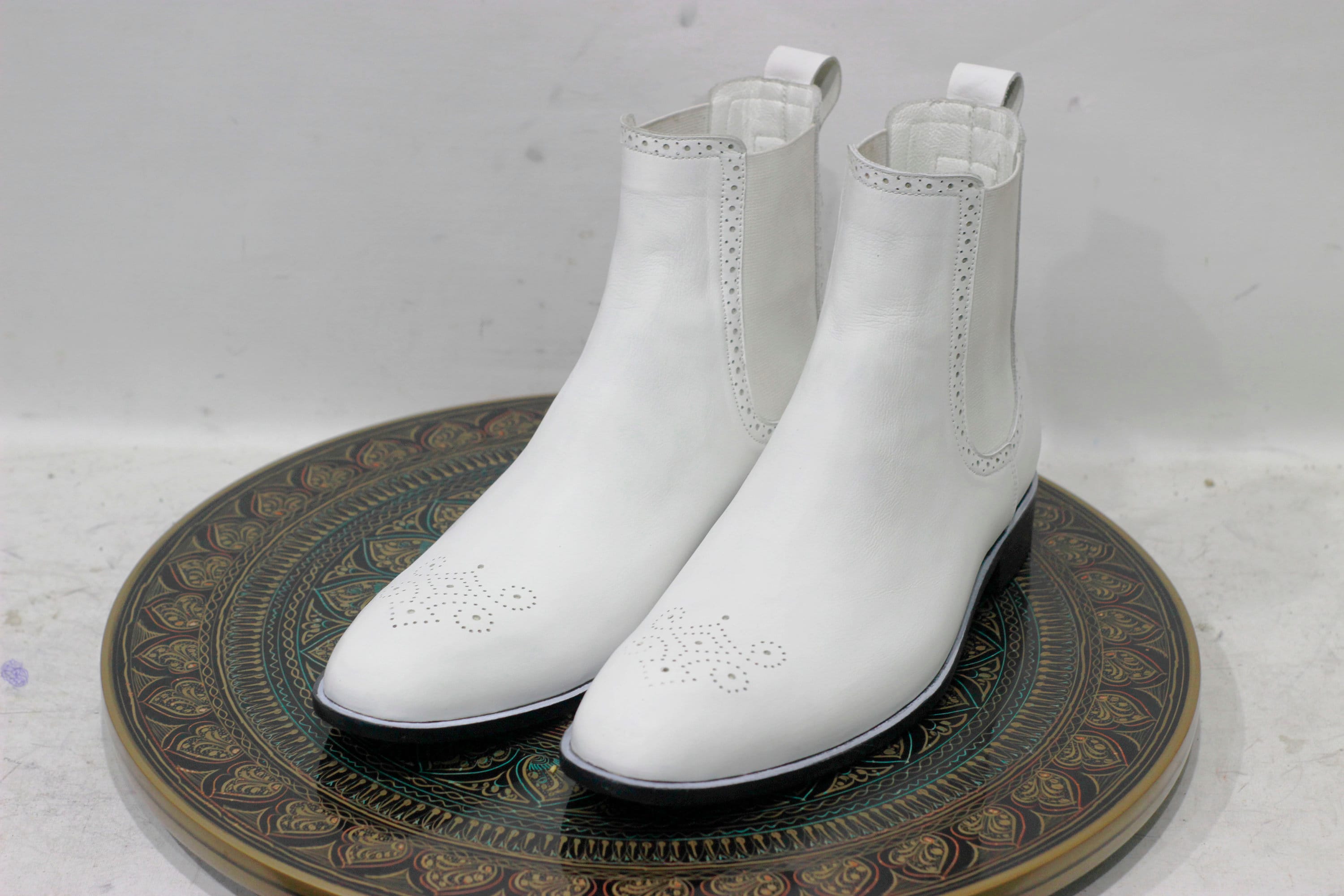 Handmade Leather White Chelsea High Ankle Dress Casual Boots Etsy