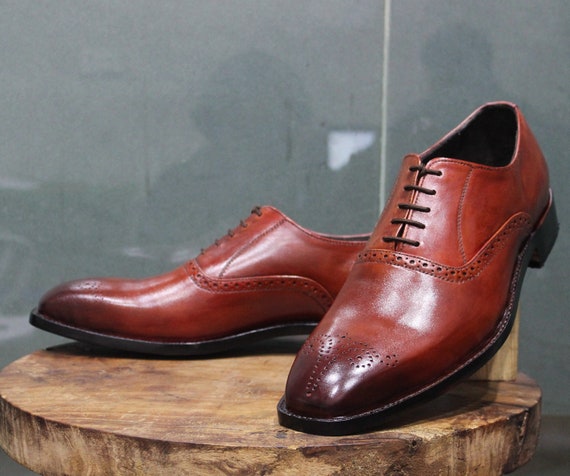 Handmade Men Brown Shaded Slip on Shoes, Men Brown Formal Dress Shoes