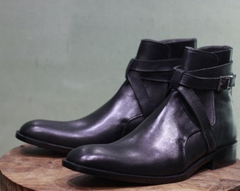 New Men's Handmade Formal Leather Shoes Black Leather High Ankle Jodhpurs Stylish Dress & Casual Wear Boots