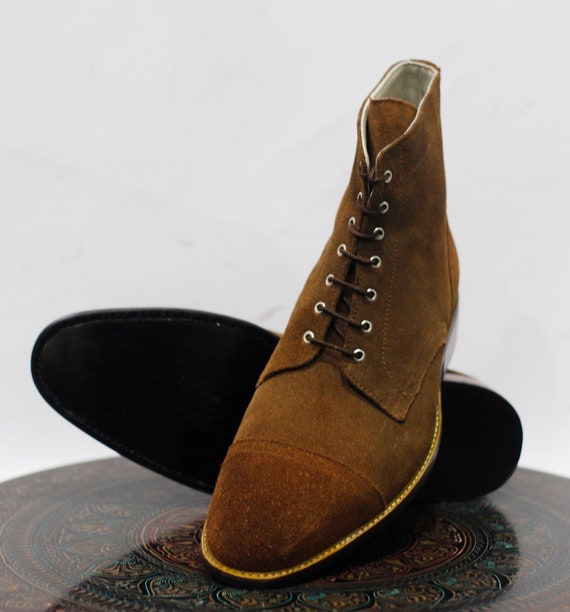 Details about   Handmade Men's Leather BROWN SUEDE LACES UP Stylish Formal Dress New BOOTS-722 