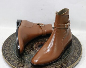 Men Handmade Formal Leather Brown Leather High Ankle Jodhpurs Dress Casual Wear Boots
