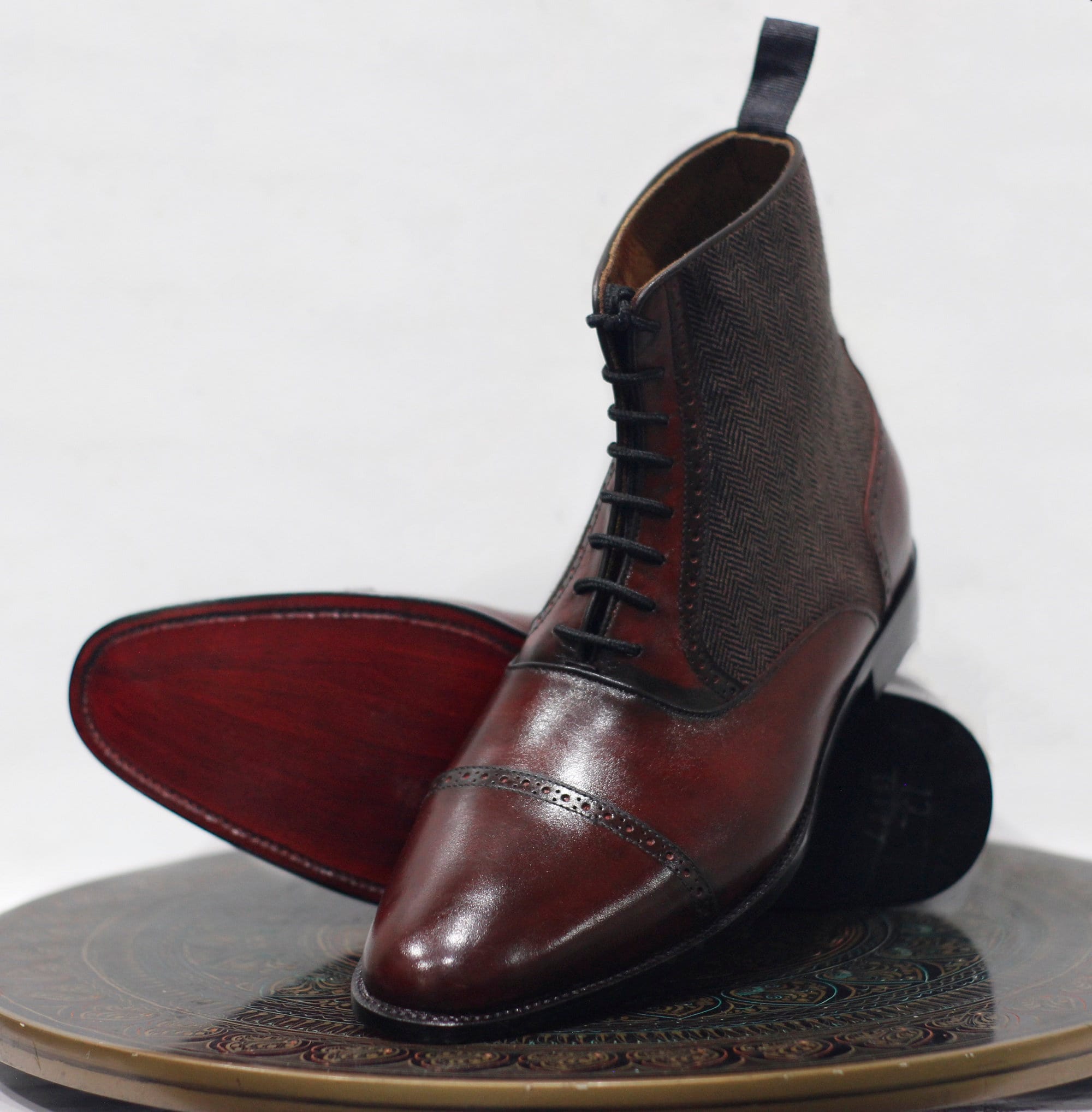 Burgundy mens top dress boots