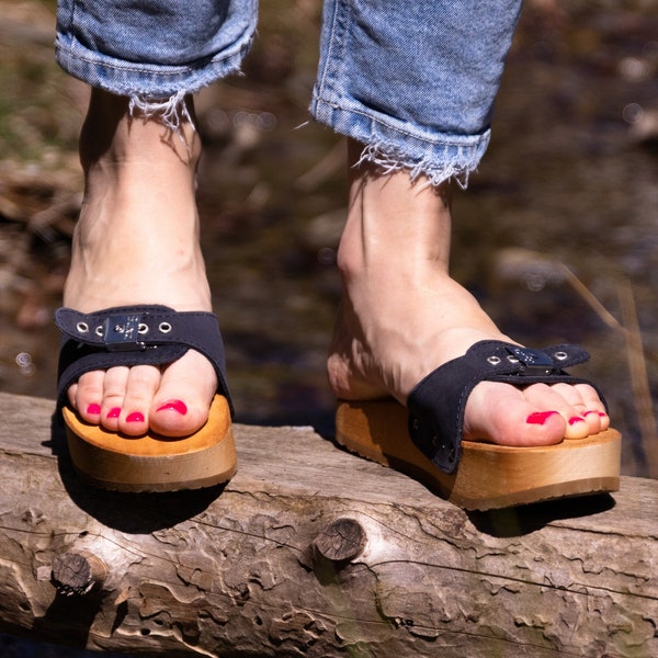 Anti-Cellulite & Rückenschmerzen lindernde Gesundheits-Hausschuhe - Navy Blue Nubuck - Bequemes therapeutisches Schuhwerk