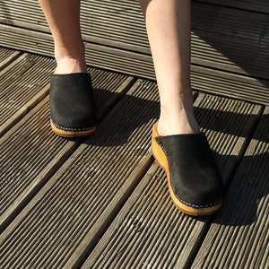 New Medical Wooden Clogs /  Natural and Eco Handmade Clogs /  Moccasins for Woman / Mules of Suede /  Black /  High Heel / Trend Tree