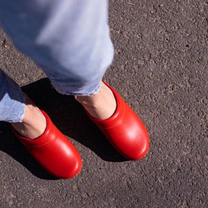 Stylish Swedish Wooden Clogs For Women - Natural Eco Handmade - Moccasin - Mules  Leather - Red - High Heel - Summer  Sandal -Trend Tree