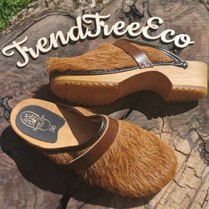 Wooden Clogs / Natural Eco Handmade Clog / Moccasins for Woman / Mules of Cowhide / Brown / High Heel / healthy sandals / UNIQUE APPEARANCE