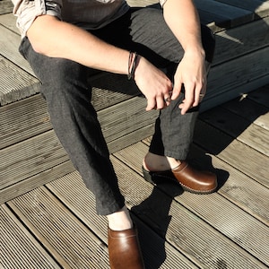 New Swedish Wooden Clogs /  Natural and Eco Handmade Clogs /  Moccasins for Men/ Mules of  Leather /  Brown /  High Heel /   Trend Tree