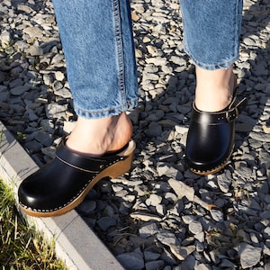 Stylish Danish Wooden Clogs For Women - Natural Eco Handmade - Moccasin - Mules  Leather - Black - High Heel - Summer  Sandal -Trend Tree