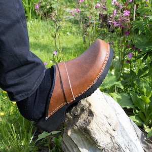 Swedish Classic Wooden Clogs / Eco Handmade / Shoes For Work / Moccasins for Men / Mules of Leather / Brown/ Trend Tree