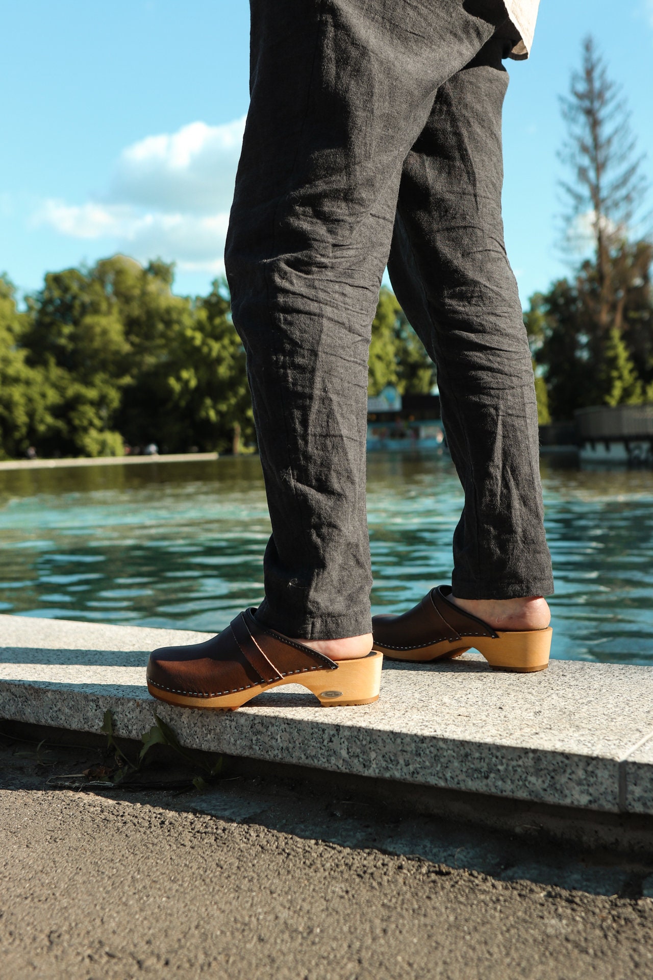 Schweden Clogs Orthopedic Brown Leather Wooden Mules Mens 45 Euro-Summer EU 
45 New Swedish Handmade Eco Wooden Clogs for Men in Brown  main image 3