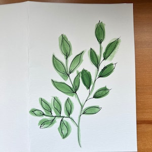 Cartão de aquarela pintado à mão Folha Ramo