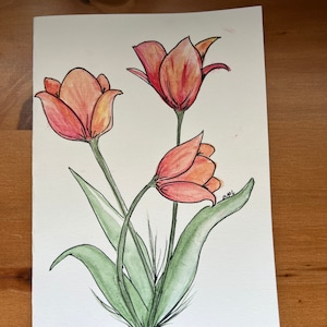 Handgemalte Aquarell Karte Tulpen