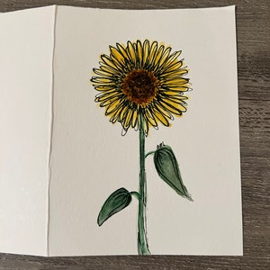 Cartão de aquarela pintado à mão com girassol