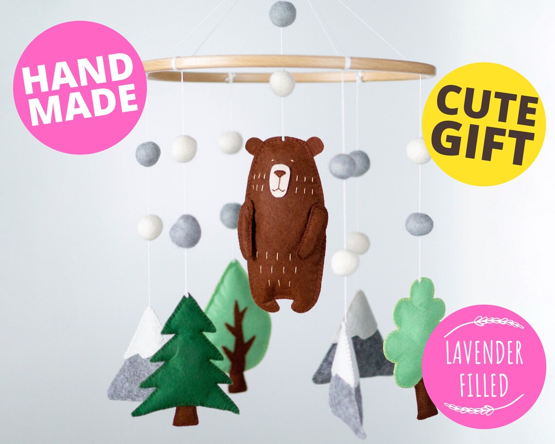 Woodland crib mobile Mobile nursery Felt ball mobile Etsy