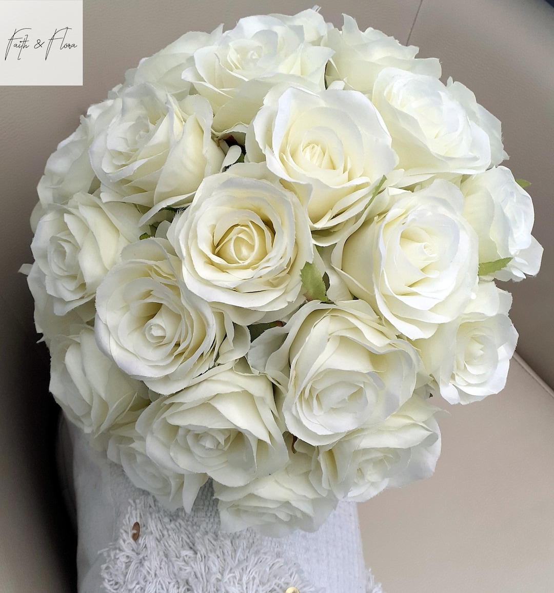 Real Touch Roses Bridal Bouquet, Cream White Wedding Bouquets, off ...