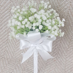 Faux Flowers Bridal Bouquet, White Artificial Gypsophila Arrangement,Artificial White Flower Bouquet and Bridesmaids Bouquet