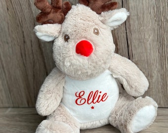 Personalised Christmas Teddy Bear, Christmas Reindeer Gift, Custom Xmas Soft Toy, Gift for Children, Christmas Keepsake Cuddly Toy