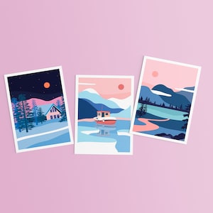 Lot de 3 cartes postales HIVER