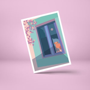 Carte postale CHIEN ET FENETRE