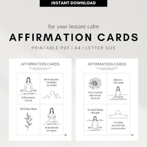 Tarjetas de afirmaciones para aliviar la ansiedad, tarjetas imprimibles con frases tranquilizadoras, herramientas digitales para afrontar la ansiedad, herramientas portátiles para calmarse, tarjetas para aliviar el estrés.