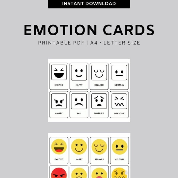 Printable Emotion Cards for Adults, Feeling Flash Cards, Therapy Tools, Emotions karten, Montessori material, School counselor, CBT, DBT